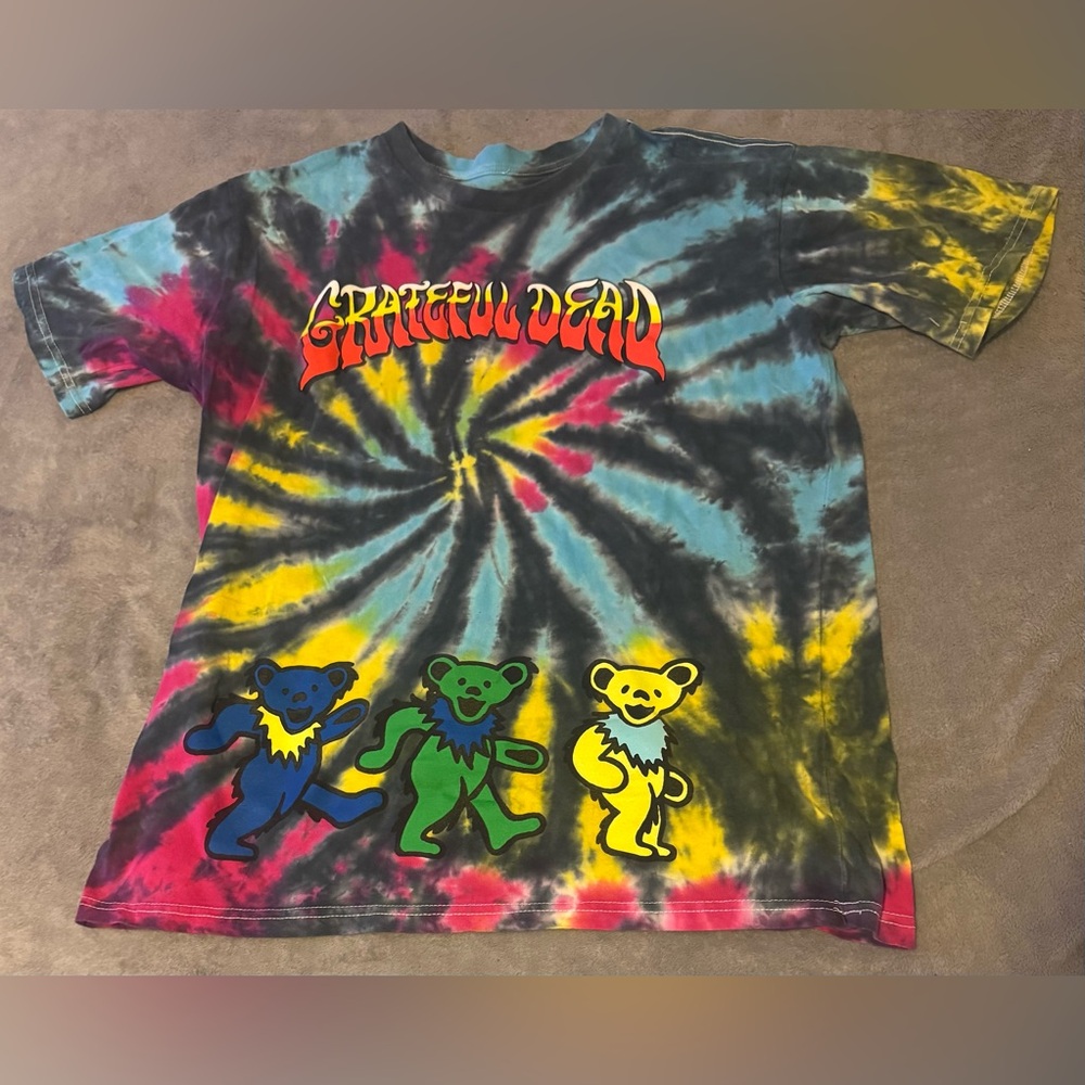 GRATEFUL DEAD Tie Dye Shirt Dancing Bears All Over Print Rainbow Men's Medium